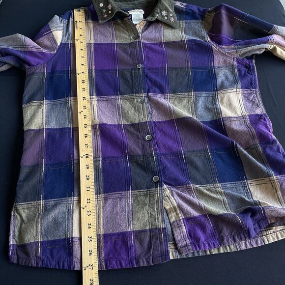 Bobbie Brooks Shirt Womens Plus Size 18W Button Up Plaid Embroidered Floral Boho - Picture 9 of 10
